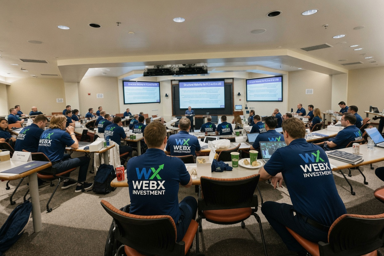 WebX team in a leadership training session in a lecture hall