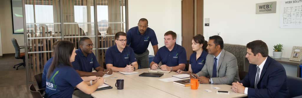 WebX Investment team brainstorming ideas on a whiteboard